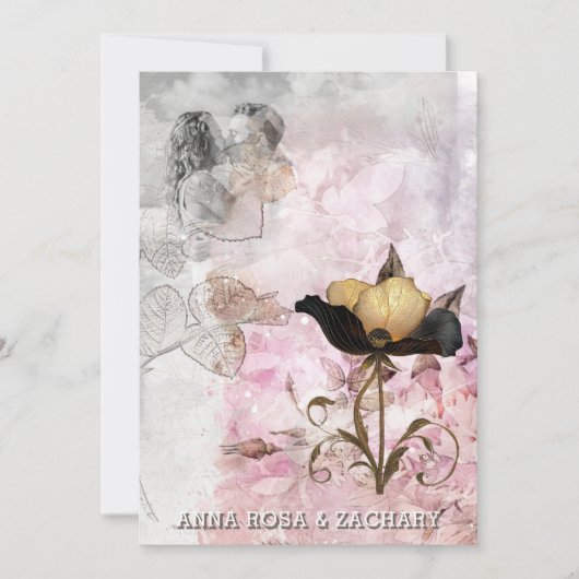 Invitation *~* AR26 Pink 3 QR Victorian RSVP PHOTO Wedding (Devant)