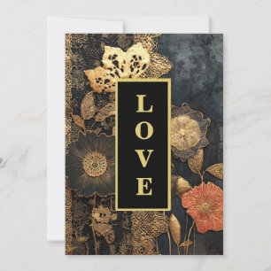 Invitation *~AR26 QR Gold Lace LOVE RSVP Vintage Wedding 34