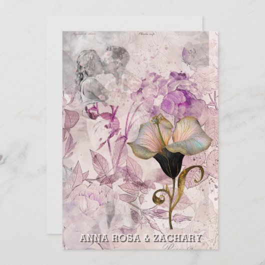 Invitation *~* AR26 Rose 16 QR Victorian RSVP Mariage PHOTO (Devant / Derrière)