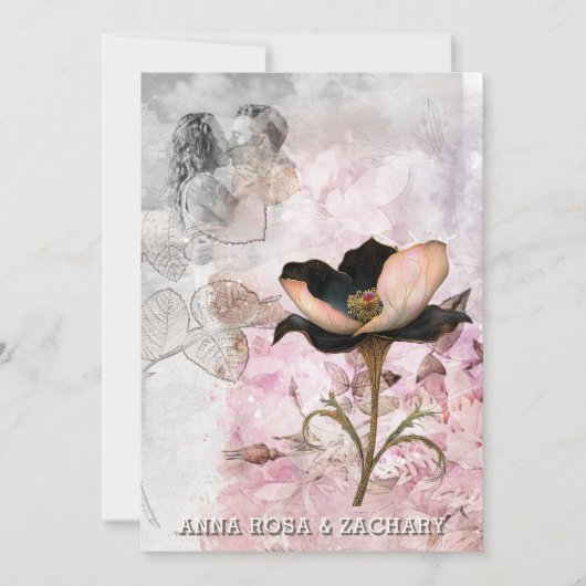 Invitation *~* AR26 Rose 4 QR Victorian RSVP Mariage PHOTO (Devant)