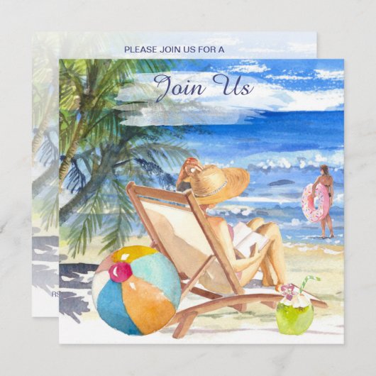 Invitation *~* AR29 Mer Sable Soleil Plage Femme TOUT ÉVÉNEME (Devant / Derrière)