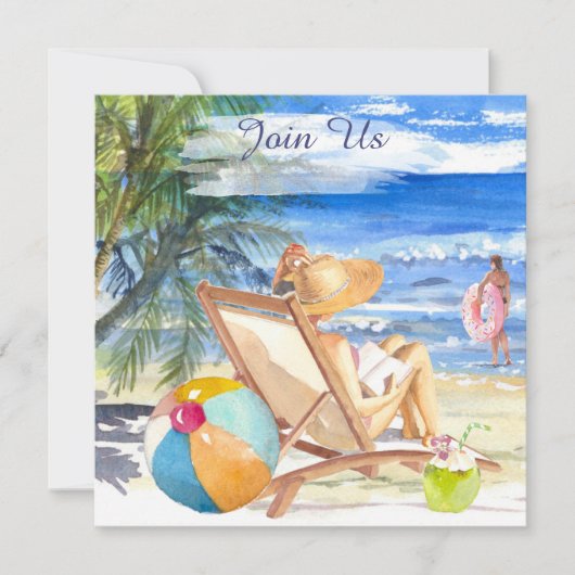 Invitation *~* AR29 Mer Sable Soleil Plage Femme TOUT ÉVÉNEME (Devant)