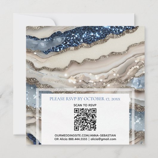 Invitation *~* AR66 BLUE IVORY SILVER Agate RSVP QR Mariage (Dos)