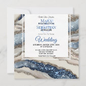 Invitation *~* AR66 BLUE IVORY SILVER Agate RSVP QR Mariage (Devant)