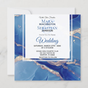 Invitation *~* AR66 Poudre BLue Gold Agate RSVP QR Mariage