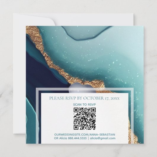Invitation ~ AR66 RSVP Agate Marbre Or QR Mariage (Dos)
