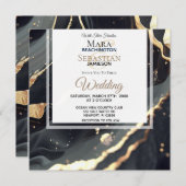 Invitation *~* AR66 RSVP Black Gold Agate QR Mariage (Devant / Derrière)