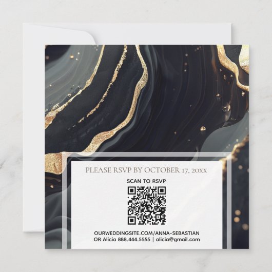 Invitation *~* AR66 RSVP Black Gold Agate QR Mariage (Dos)