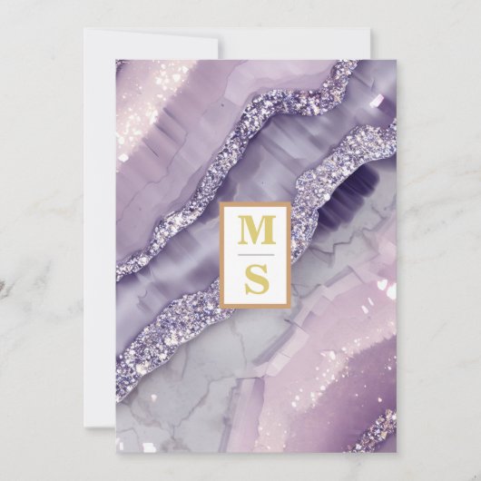 Invitation *~ AR66 RSVP LAVENDER Silver QR Initiales Mariage (Devant)