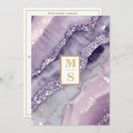 Invitation *~ AR66 RSVP LAVENDER Silver QR Initiales Mariage (Devant / Derrière)