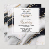 Invitation *~* AR66 White Black Gold Agate RSVP QR Mariage (Devant / Derrière)