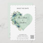 Invitation *~* AR6 Heart Floral Aqua QR MARIAGE ENREGISTRER L (Devant / Derrière)