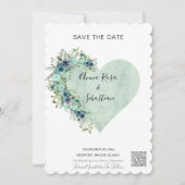 Invitation *~* AR6 Heart Floral Aqua QR MARIAGE ENREGISTRER L (Devant)