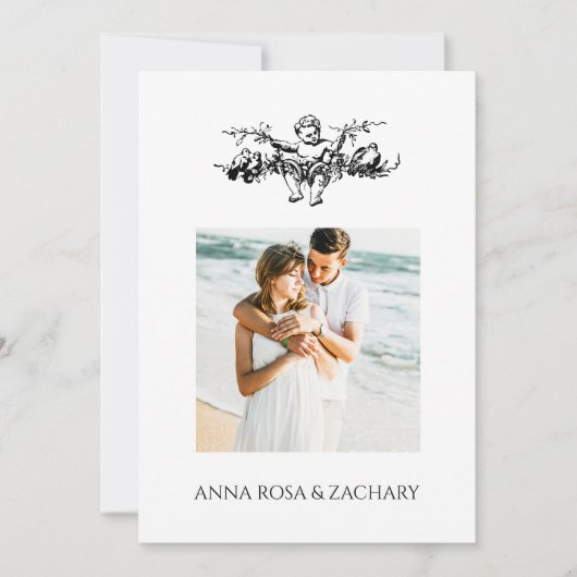 Invitation *~* AR6 Victorian QR PHOTO RSVP Mariage Cherub (Devant)