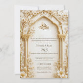 Invitation Arabesque beige/or doré islamique floral numérique (Devant)