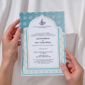 Invitation Arabesque Turquoise et Mariage Islamique Blanc Per