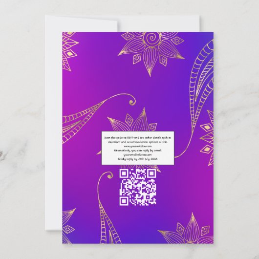 Invitation Arabian Bollywood QR Code RSVP Mariage (Dos)
