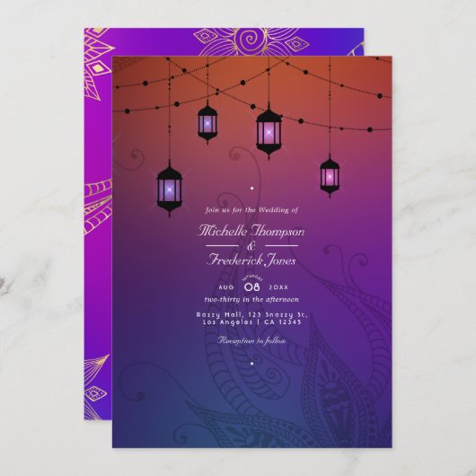 Invitation Arabian Bollywood QR Code RSVP Mariage (Devant / Derrière)