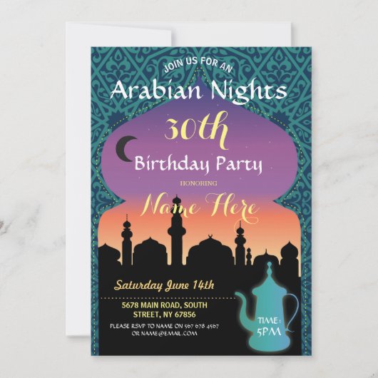 Invitation Arabian Nights Anniversaire Fête Bijoux Henné Invi (Devant)
