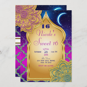 Invitation Arabian Nights Glam Gold violet fête d'anniversair