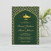 Invitation Arabian Nights Magic Lampe Mariage vert (Debout devant)