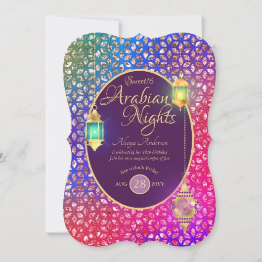 Invitation Arabian Nights Sweet 16 Quinceanera N'IMPORTE QUEL (Devant)