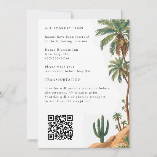 Invitation Arabian Palm Desert Camel QR Code Mariage (Dos)