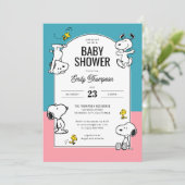 Invitation Arachides Snoopy & Bois Baby shower rose et bleu (Debout devant)