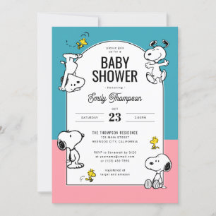 Invitation Arachides Snoopy & Bois Baby shower rose et bleu