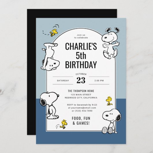 Invitation Arachides Snoopy & Bois Bleu Anniversaire (Devant / Derrière)