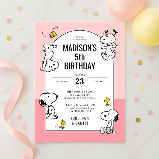 Invitation Arachides Snoopy & Bois Rose Anniversaire