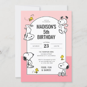 Invitation Arachides Snoopy & Bois Rose Anniversaire