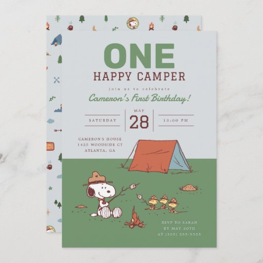 Invitation Arachides - Snoopy | Un Joyeux Anniversaire Camper (Devant / Derrière)