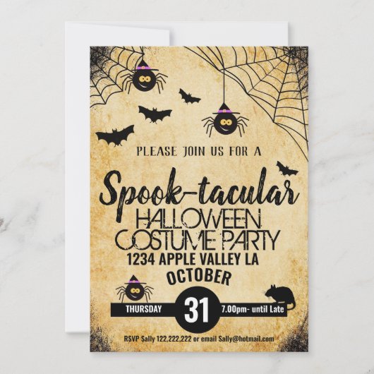 Invitation araignée éffrayant halloween parti spook-taculaire (Devant)