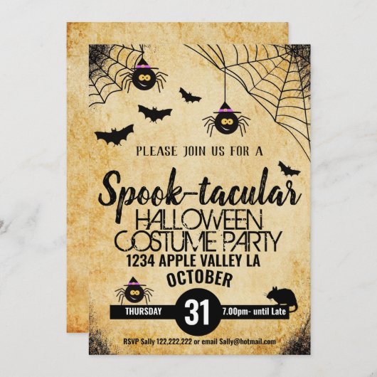 Invitation araignée éffrayant halloween parti spook-taculaire (Devant / Derrière)