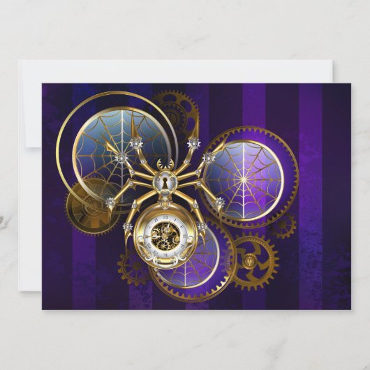 Invitation Araignée Steampunk sur fond violet (Devant)