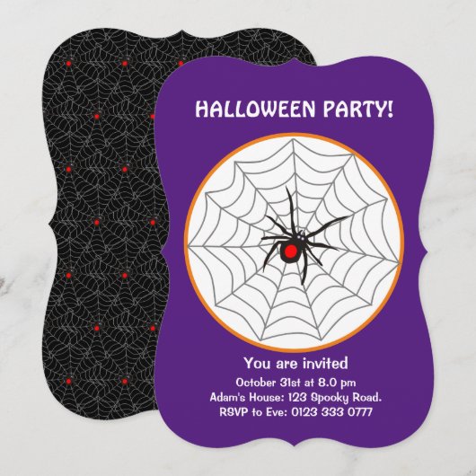 Invitation Araignée Veuve Noire Halloween sur Fond (Devant / Derrière)