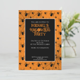 Invitation Araignées orange noires fête d'Halloween personnal