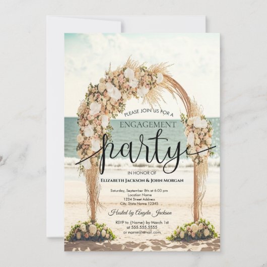 Invitation Arbor de mariage de plage Roses Fiançailles (Devant)
