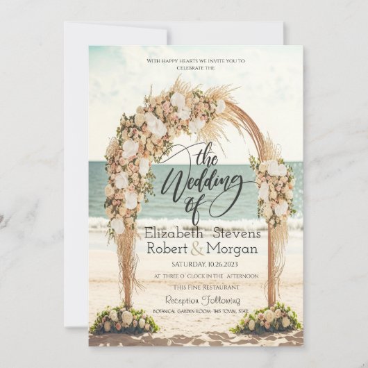Invitation Arbor de mariage de plage Roses Mariage (Devant)