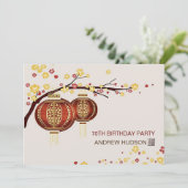 Invitation Arbre à cerises Lanterne Rouge Dorée Fête d'annive (Debout devant)