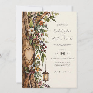 Invitation Arbre à cœur rustique Eucalyptus Mariage