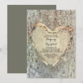 Invitation arbre à coeur sculpté rustique douche vintage (Devant / Derrière)