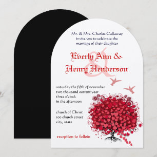 Invitation Arbre à feuilles de cœur rouge de l'amour de la Re