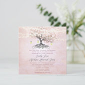 Invitation Arbre à feuilles en forme de cœur rose simplement  (Debout devant)