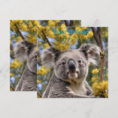 Invitation Arbre À Fleurs Jaunes Avec Koala, (Devant / Derrière)
