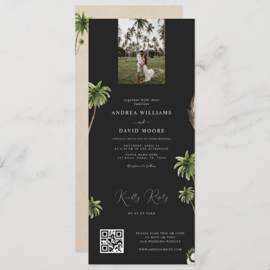 Invitation Arbre à palmier tropical foncé photo Code QR Maria (Devant / Derrière)