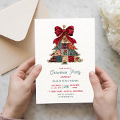 Invitation arbre à patchwork chic noeud de Noël fête de Noël