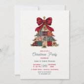 Invitation arbre à patchwork chic noeud de Noël fête de Noël (Devant)
