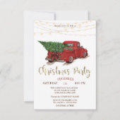 Invitation Arbre à pin de camion rouge, Fête de Noël en bois  (Devant)